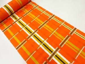 アンティーク　変わり格子模様織出し八寸帯地反物